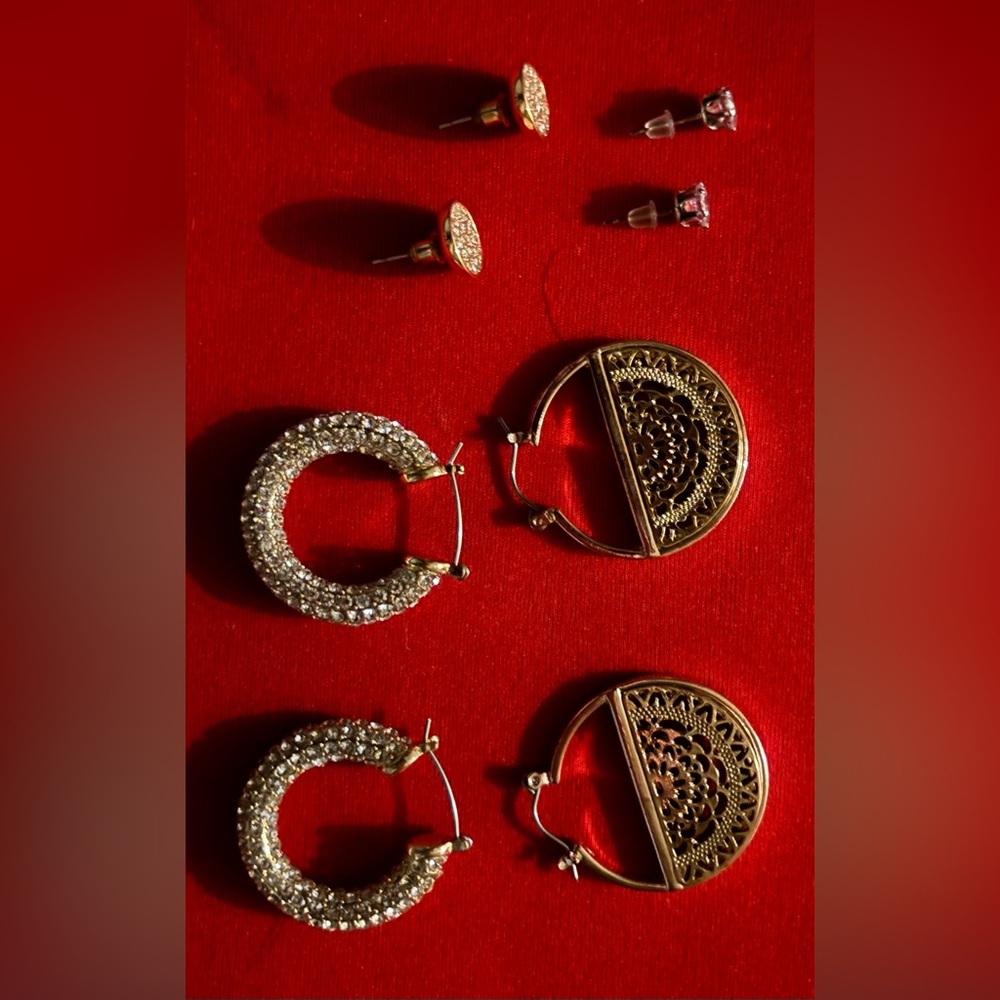 NWOT Ladies Elegant Gold and Silver Hoop and stud Earrings Set of 4 pairs